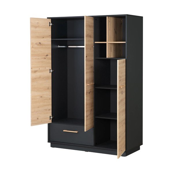 Antracytowo-naturalna szafa dziecięca w dekorze dębu 132x195 cm Lenn – Roba-image-4