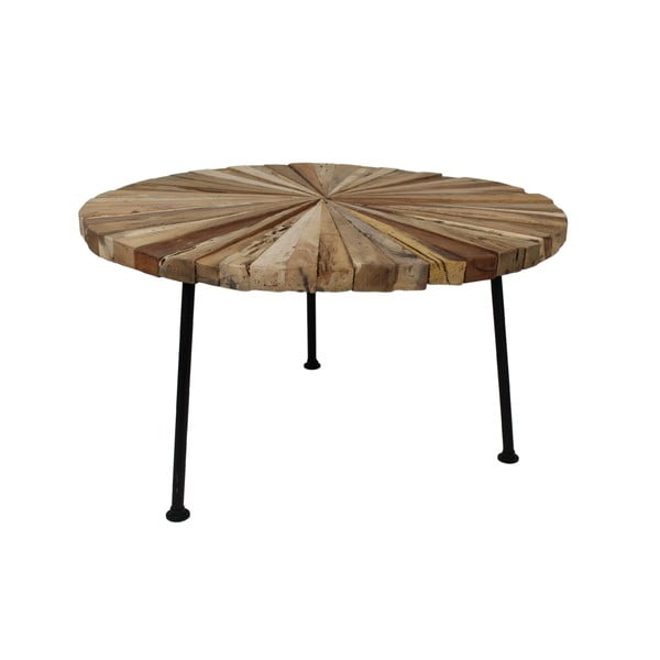 Stolik z drewna tekowego z czarnymi nogami HSM Collection Sun Round, ⌀ 80 cm
