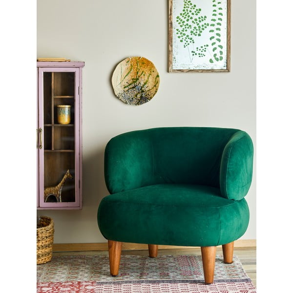 Ciemnozielony aksamitny fotel typu uszak Ruperta – Bloomingville-image-1