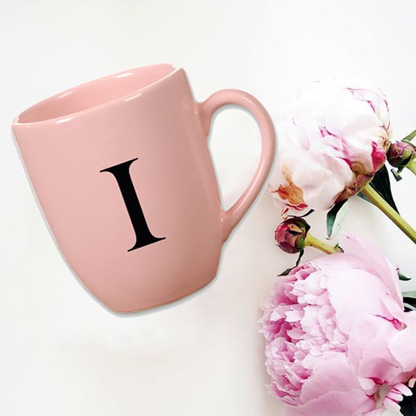 Różowy kubek ceramiczny Vivas Letter I, 330 ml