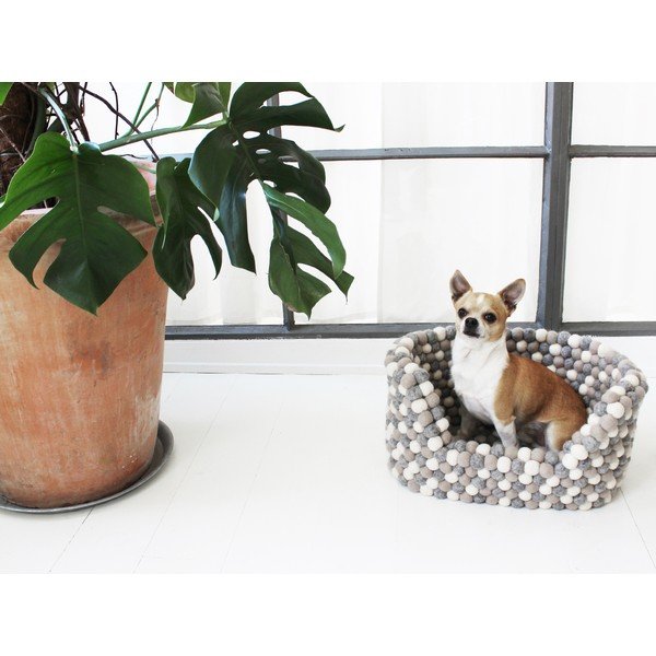 Jasnoszaro-białe kulkowe wełniane legowisko dla zwierząt Wooldot Ball Pet Basket, 60x40 cm-image-2