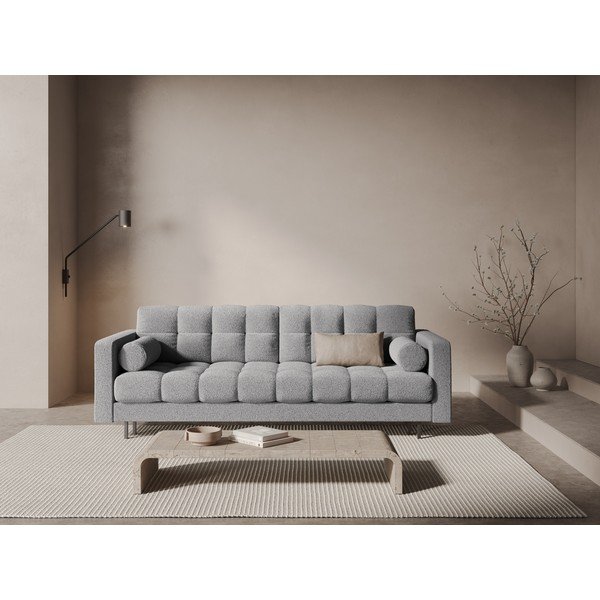 Jasnoszara rozkładana sofa ze schowkiem z materiału bouclé 222 cm Bali – Cosmopolitan Design-image-1