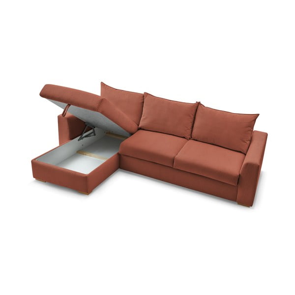 Ceglasty sztruksowy rozkładany narożnik (strona zmienna) Augustin – Bobochic Paris-image-4