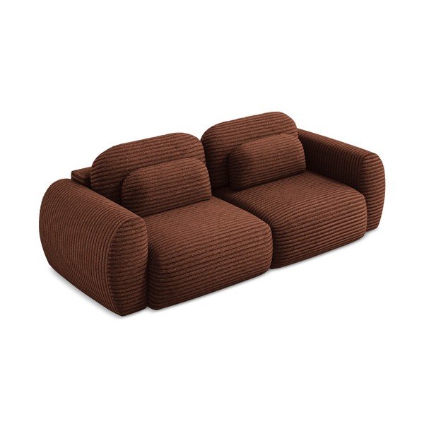 Sztruksowa rozkładana sofa w kolorze terakoty ze schowkiem266 cm Kini – Makamii-image-2