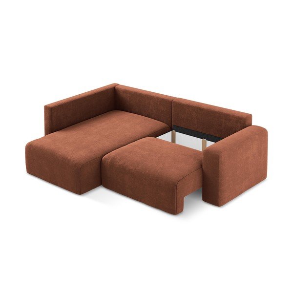 Rozkładany/ze schowkiem narożnik z tkaniny szenilowej (lewostronny/w kształcie litery L) w kolorze terakoty Kona – Makamii-image-4