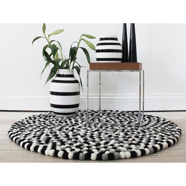 Czarno-biały wełniany dywan kulkowy Wooldot Ball Rugs, ⌀ 120 cm-image-2