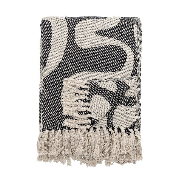 Czarno-beżowy koc z bawełny z recyklingu 130x160 cm Salobre – Bloomingville-image-3