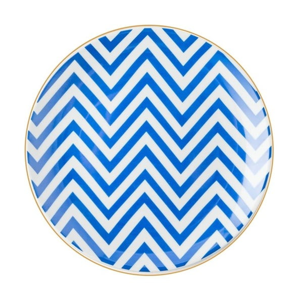Niebiesko-biały talerz porcelanowy Vivas Zigzag, Ø 23 cm