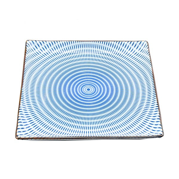 Kwadratowy talerz porcelanowy Blue Stripe, 23 cm