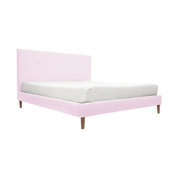 Pastelowo różowe łóżko z naturalnymi nogami Vivonita Kent, 160x200 cm