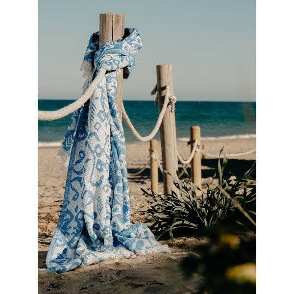 Niebieski pled z domieszką bawełny Euromant Summer Mykonos, 140x180 cm-image-1