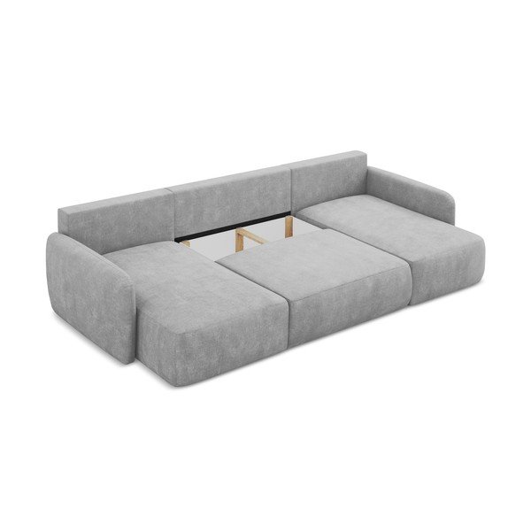 Jasnoszary narożnik rozkładany z tkaniny szenilowej ze schowkiem (w kształcie litery U) Lilo – Makamii-image-3