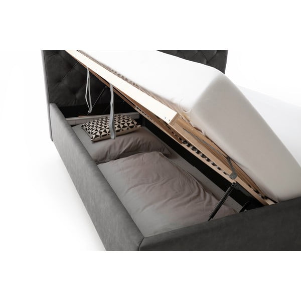Ciemnoszare tapicerowane łóżko dwuosobowe ze schowkiem ze stelażem 180x200 cm San Remo – Meise Möbel-image-1