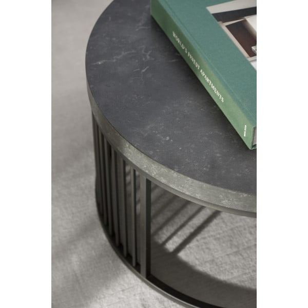 Czarny okrągły stolik z blatem w dekorze marmuru ø 65 cm Strington – Actona-image-2