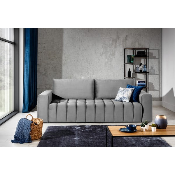 Jasnoszara aksamitna rozkładana/ze schowkiem sofa 247 cm Lazaro – ELTAP-image-1