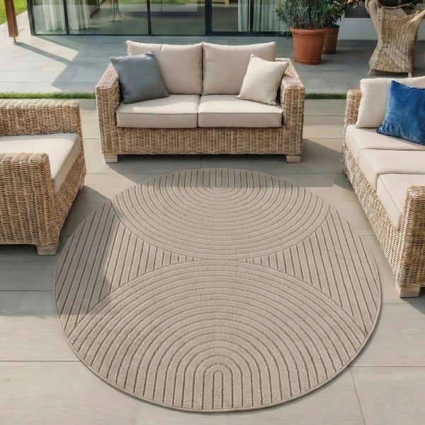 Beżowy okrągły dywan odpowiedni na zewnątrz ø 120 cm Nova – Ayyildiz Carpets-image-1