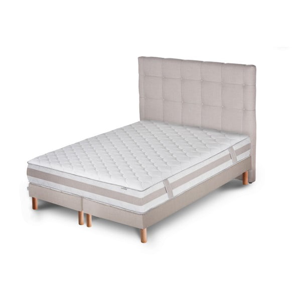 Jasnoszare łóżko z materacem i podwójnym boxspringiem Stella Cadente Maison Saturne Dahla, 180x200 cm