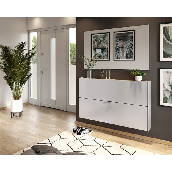 Kremowa uchylna/wisząca szafka na buty w dekorze dębu 140x83x18 cm Ameca – Germania-image-1