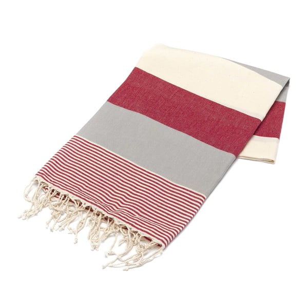 Ręcznik hammam American Stripes Red & Grey, 100x180 cm