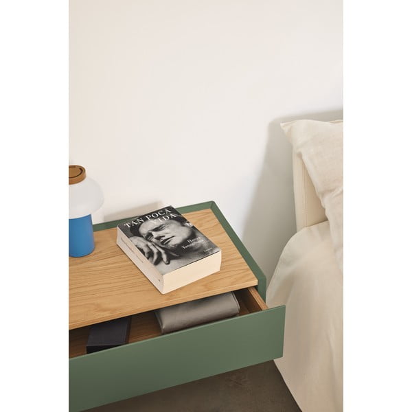 Zielona wisząca szafka nocna z blatem w dekorze dębu Arista – Teulat-image-2