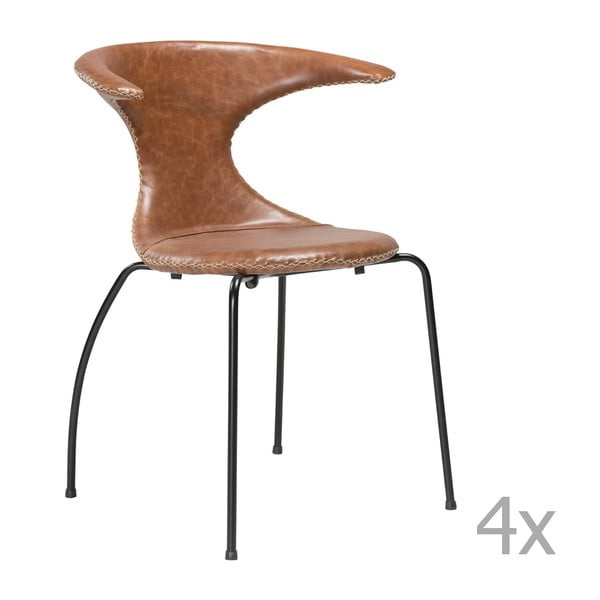 Zestaw 4 brązowych krzeseł skórzanych z czarnym metalowymi nogami DAN– FORM Flair
