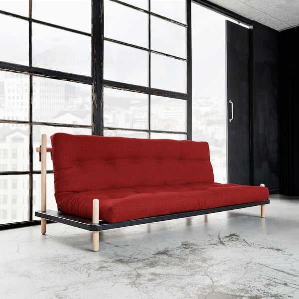 Sofa rozkładana Karup Point, Black/Raw Beech/Passion Red