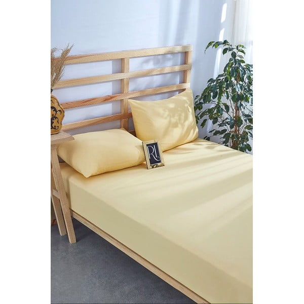 Żółty bawełniany zestaw prześcieradła i poszewki na poduszkę z gumką 180x200 cm – Mila Home