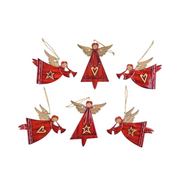 Zestaw 6 czerwonych ozdób świątecznych z aniołami Ego Dekor