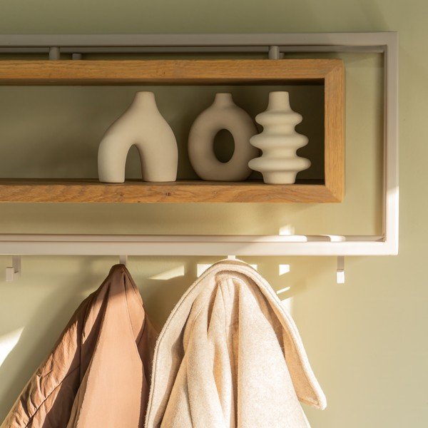 Wieszak ścienny z litego drewna dębowego w naturalnym kolorze/szarobrązowy z półką 118 cm School – Spinder Design-image-1