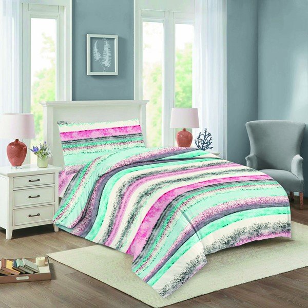 Miętowo-różowa bawełniana pościel jednoosobowa 140x200 cm Nela – Cotton House