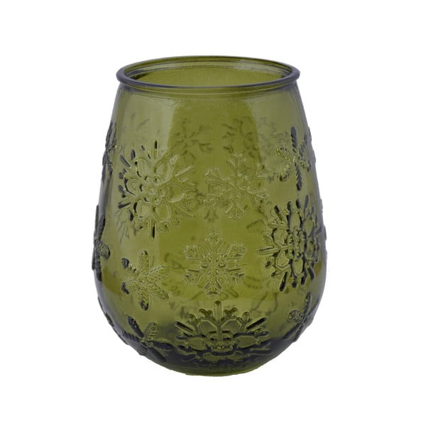 Zielony szklany wazon z motywem świątecznym Ego Dekor Copos de Nieve, wys. 13 cm