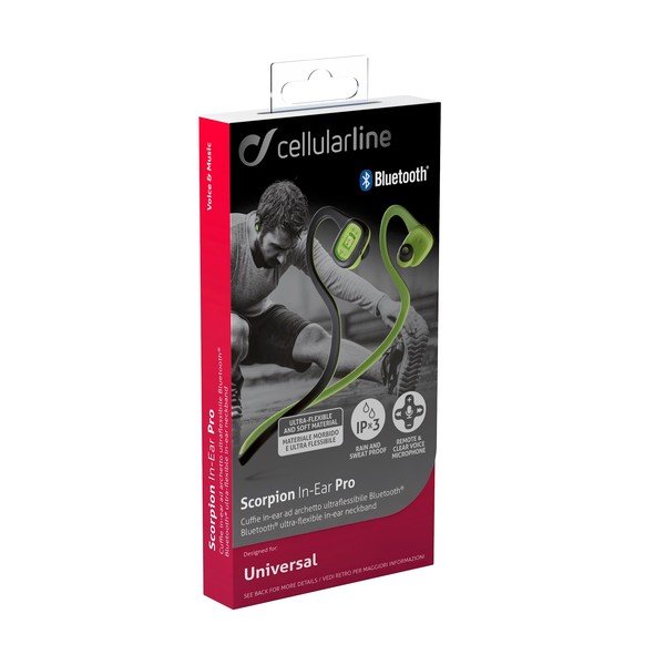 Słuchawki sportowe, bezprzewodowe, dokanałowe CellularLine, czarno-zielone-image-2