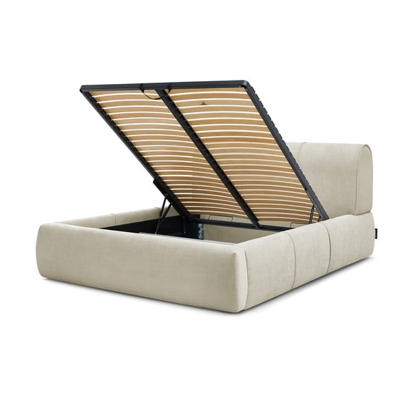 Beżowe tapicerowane łóżko dwuosobowe ze schowkiem i stelażem 160x200 cm Vernon – Bobochic Paris-image-4