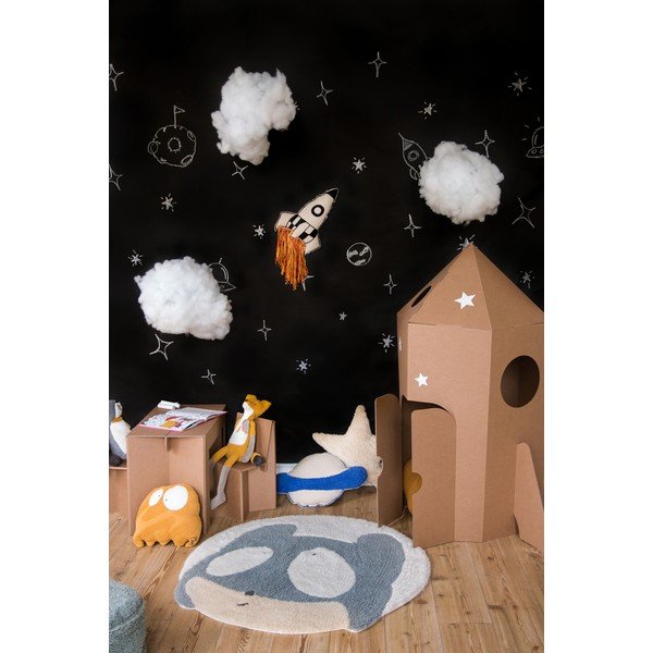 Szaro-kremowy wełniany dywan dziecięcy tkany ręcznie odpowiedni do prania ø100 cm Astromouse – Lorena Canals-image-3