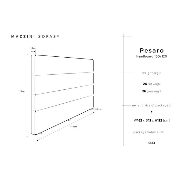 Jasnoszary zagłówek łóżka Mazzini Sofas Pesaro, 160x120 cm-image-4