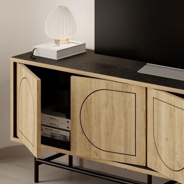 Czarna szafka pod TV w dekorze dębu 149,5x56,5 cm Giana – Marckeric-image-4