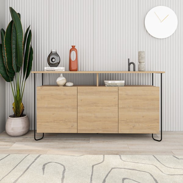 Niska komoda w dekorze dębu 130x80 cm Dilly – Marckeric-image-1