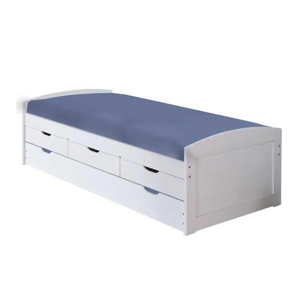 Białe drewniane łóżko jednoosobowe ze schowkiem 13Casa Moon, 90x200 cm