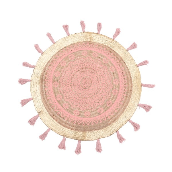 Różowy okrągły dywan z juty i bawełny InArt, ⌀ 90 cm