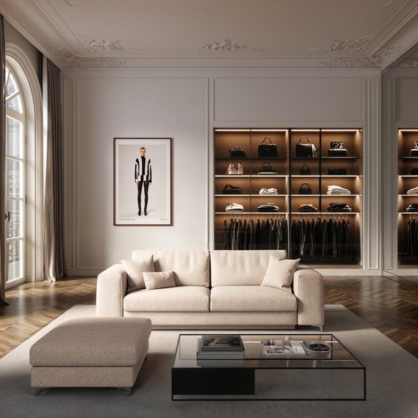 Beżowy podnóżek z materiału bouclé Rene – Rodier-image-1