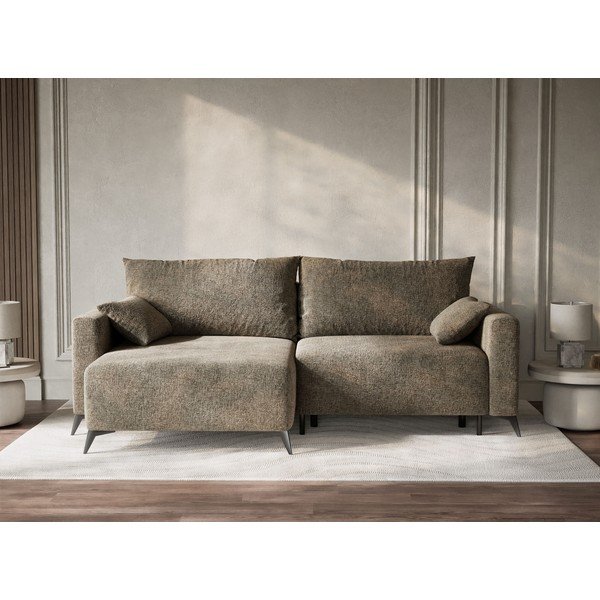 Brązowy rozkładany/ze schowkiem narożnik z tkaniny szenilowej (lewostronny/z szezlongiem) Leon – Maison de Rêve-image-1