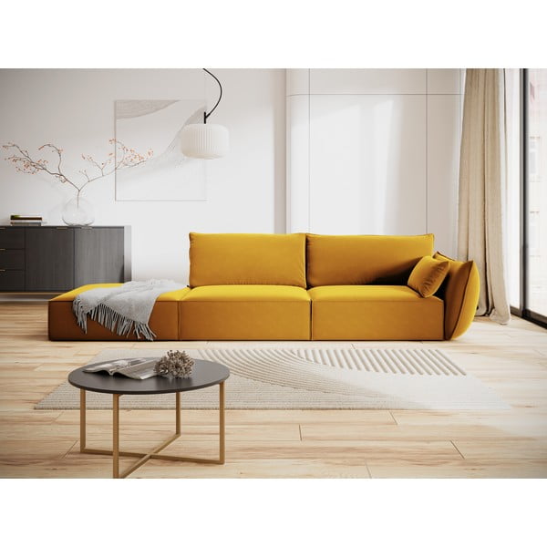 Musztardowa aksamitna sofa prawostronna 264 cm Vanda – Mazzini Sofas-image-1