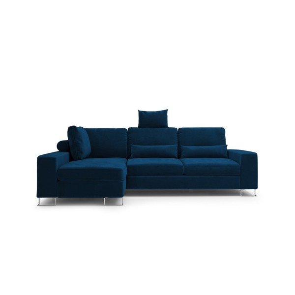 Granatowy rozkładany narożnik z aksamitnym obiciem Windsor & Co Sofas Diane, lewostronny