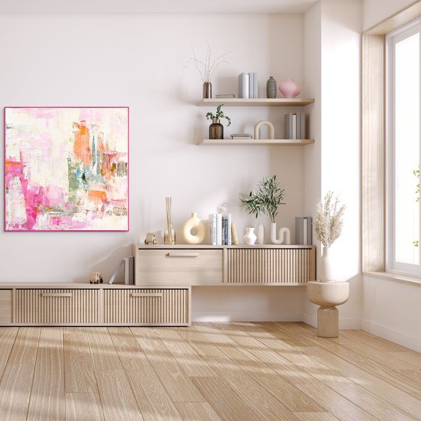 Obraz drukowany/z ręcznie malowanymi elementami z ramą w zestawie/na płótnie 102x102 cm New Age Pink – Malerifabrikken-image-1