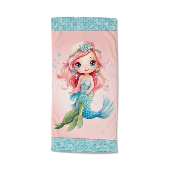 Niebiesko-różowy aksamitny ręcznik plażowy dla dzieci 75x150 cm Alisse – Good Morning