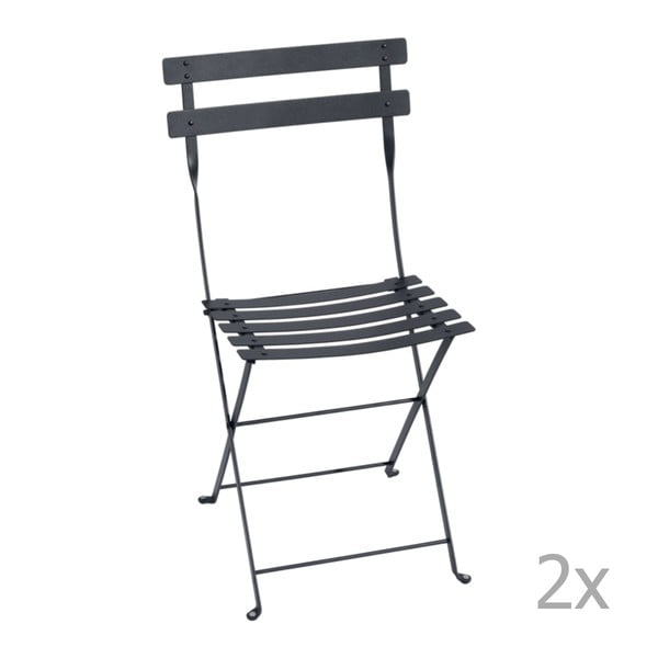 Komplet 2 antracytowych składanych krzeseł ogrodowych Fermob Bistro