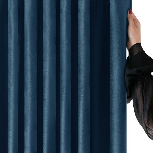 Niebieska aksamitna zasłona częściowo zaciemniająca (dimout) 265x175 cm Velto – Filumi-image-2
