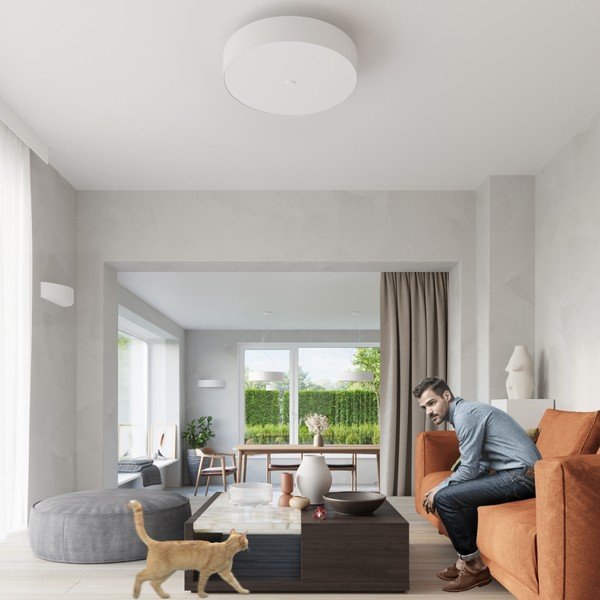 Biała lampa wisząca z tekstylnym kloszem ø 70 cm Herra – Sollux-image-4