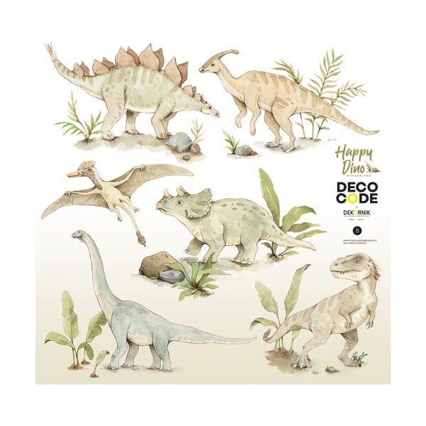 Zestaw naklejek ściennych dla dzieci z motywami dinozaurów Dekornik Happy Dino, 100x100 cm
