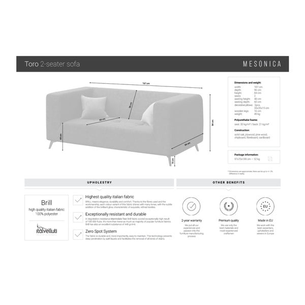 Czarna 2-osobowa sofa MESONICA Toro-image-3